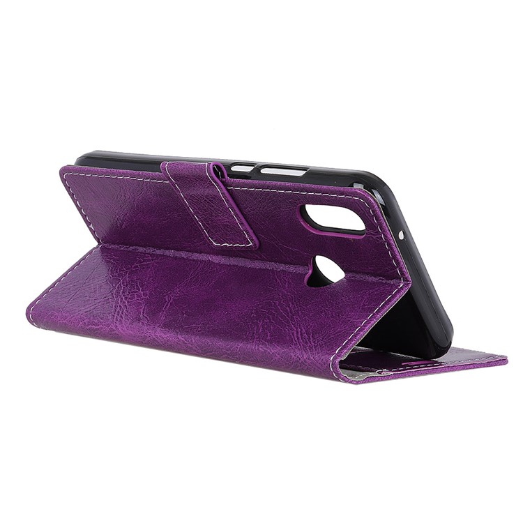 Crazy Horse Vintage Leather Wallet Phone Case for Huawei Y6 (2019, with Fingerprint Sensor) / Y6 Prime (2019) - Purple-9