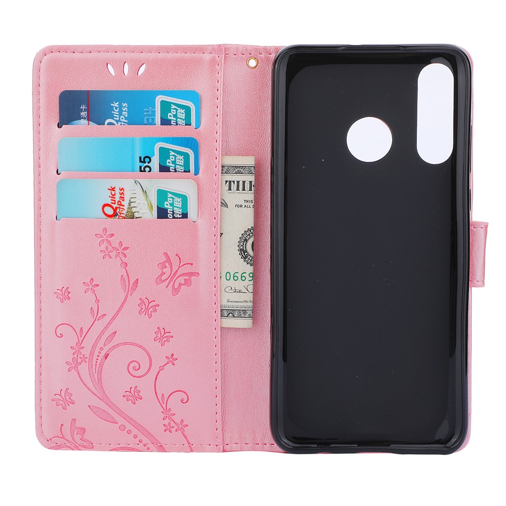 Imprint Butterfly Flower Leather Wallet Case for Huawei P30 Lite - Rose Gold-3