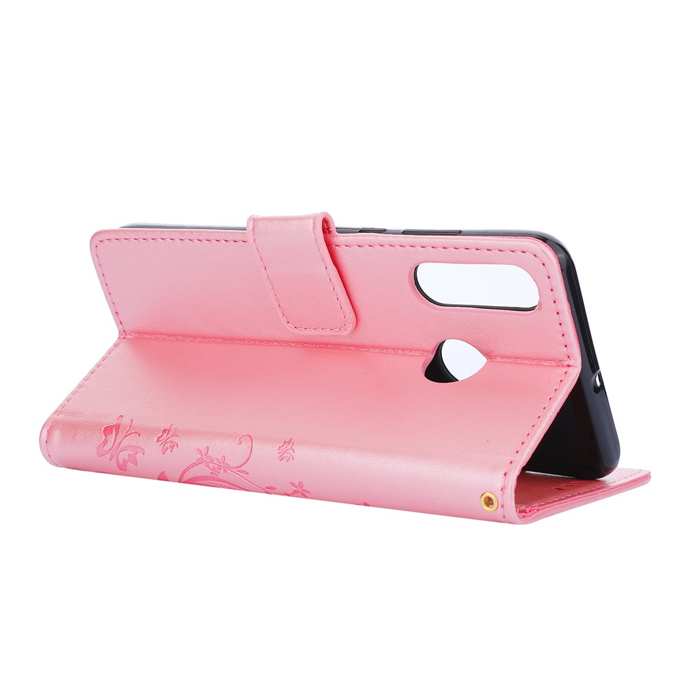 Imprint Butterfly Flower Leather Wallet Case for Huawei P30 Lite - Rose Gold-4