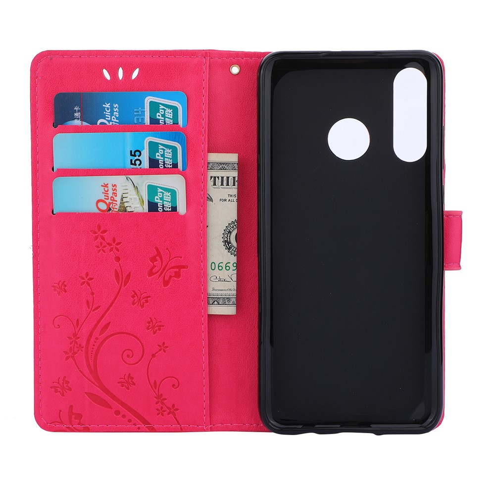 Imprint Butterfly Flower Leather Wallet Case for Huawei P30 Lite - Red-3