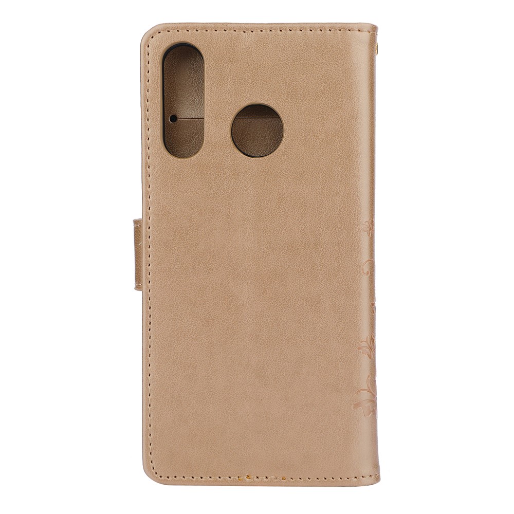 Imprint Butterfly Flower Leather Wallet Case for Huawei P30 Lite - Gold-2