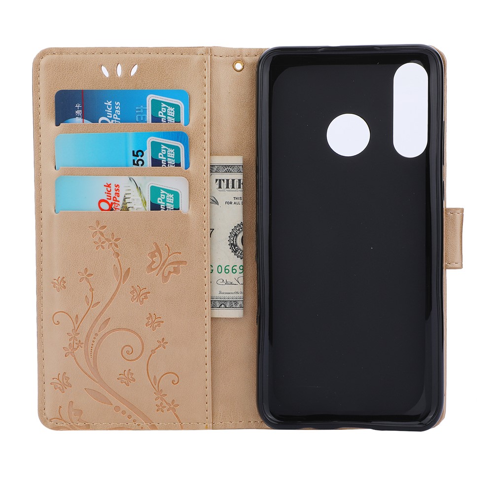 Imprint Butterfly Flower Leather Wallet Case for Huawei P30 Lite - Gold-3
