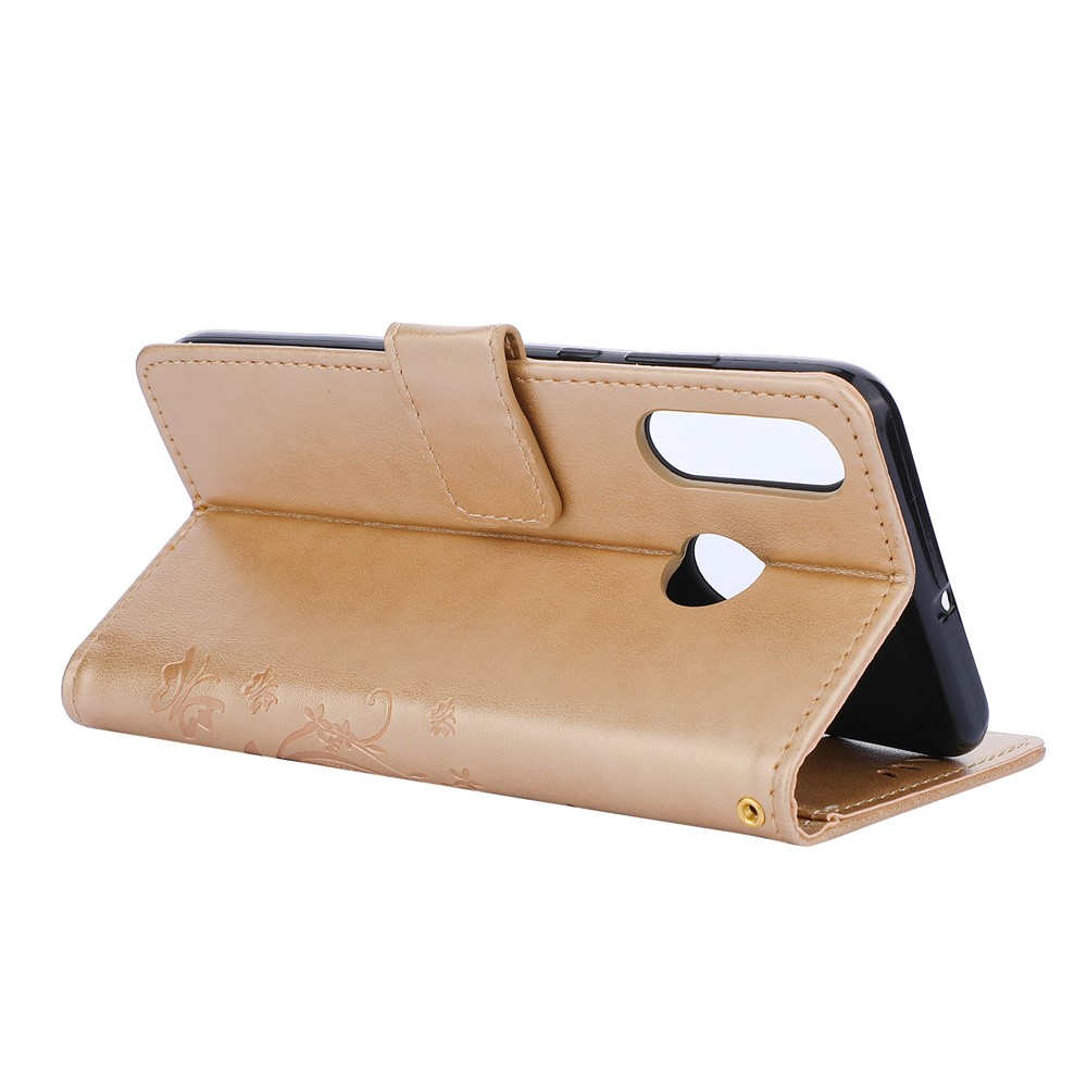 Imprint Butterfly Flower Leather Wallet Case for Huawei P30 Lite - Gold-4