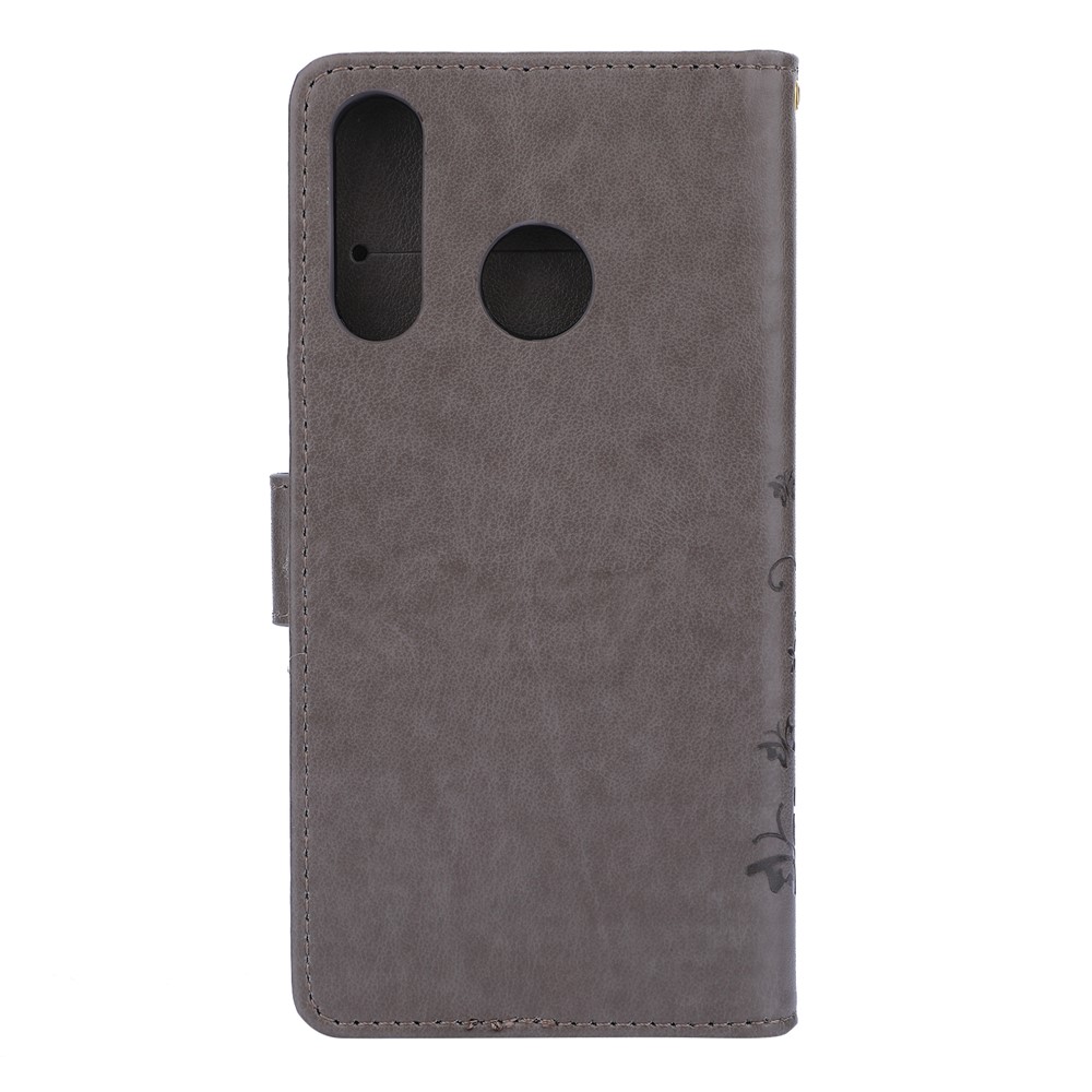 Imprint Butterfly Flower Leather Wallet Case for Huawei P30 Lite - Grey-2