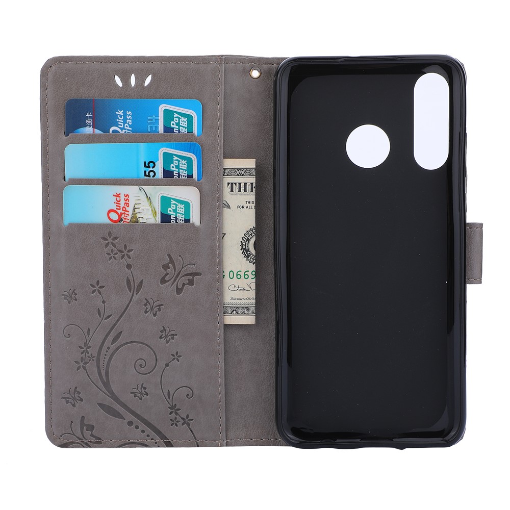 Imprint Butterfly Flower Leather Wallet Case for Huawei P30 Lite - Grey-3
