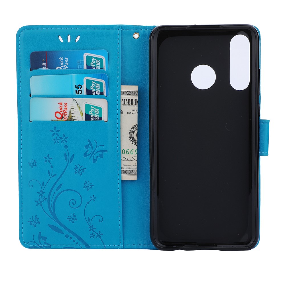 Imprint Butterfly Flower Leather Wallet Case for Huawei P30 Lite - Blue-3