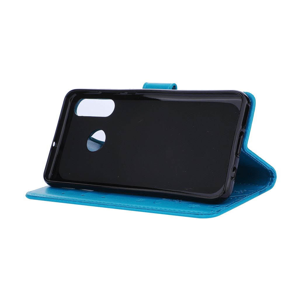Imprint Butterfly Flower Leather Wallet Case for Huawei P30 Lite - Blue-5