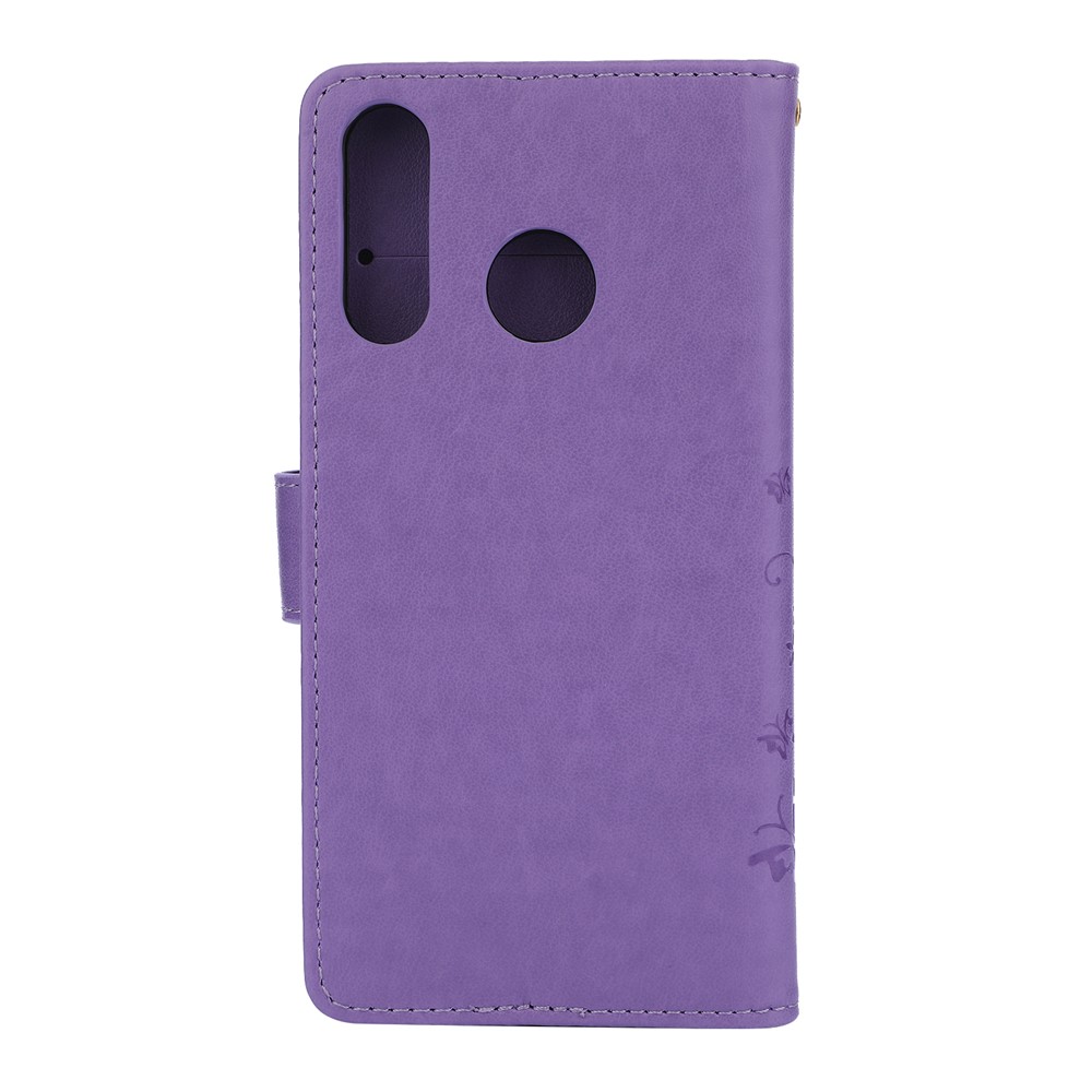 Imprint Butterfly Flower Leather Wallet Case for Huawei P30 Lite - Purple-2