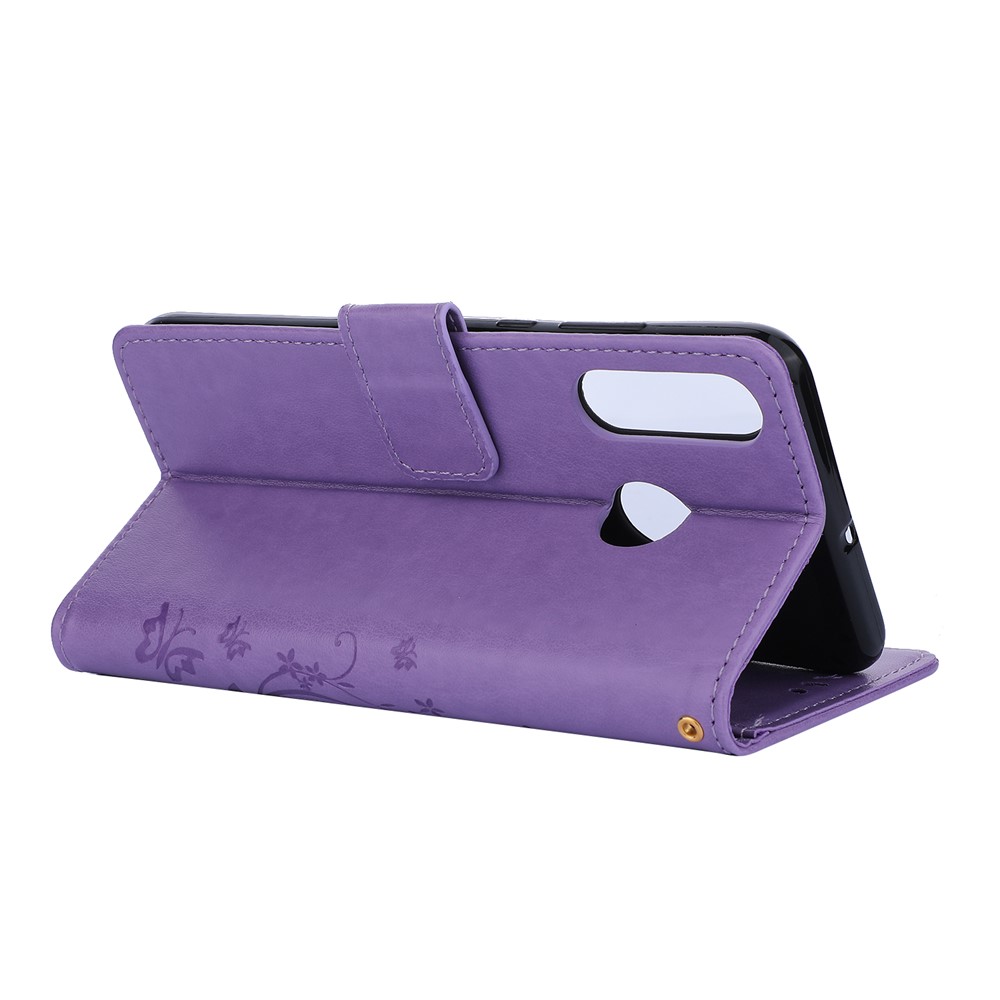 Imprint Butterfly Flower Leather Wallet Case for Huawei P30 Lite - Purple-4