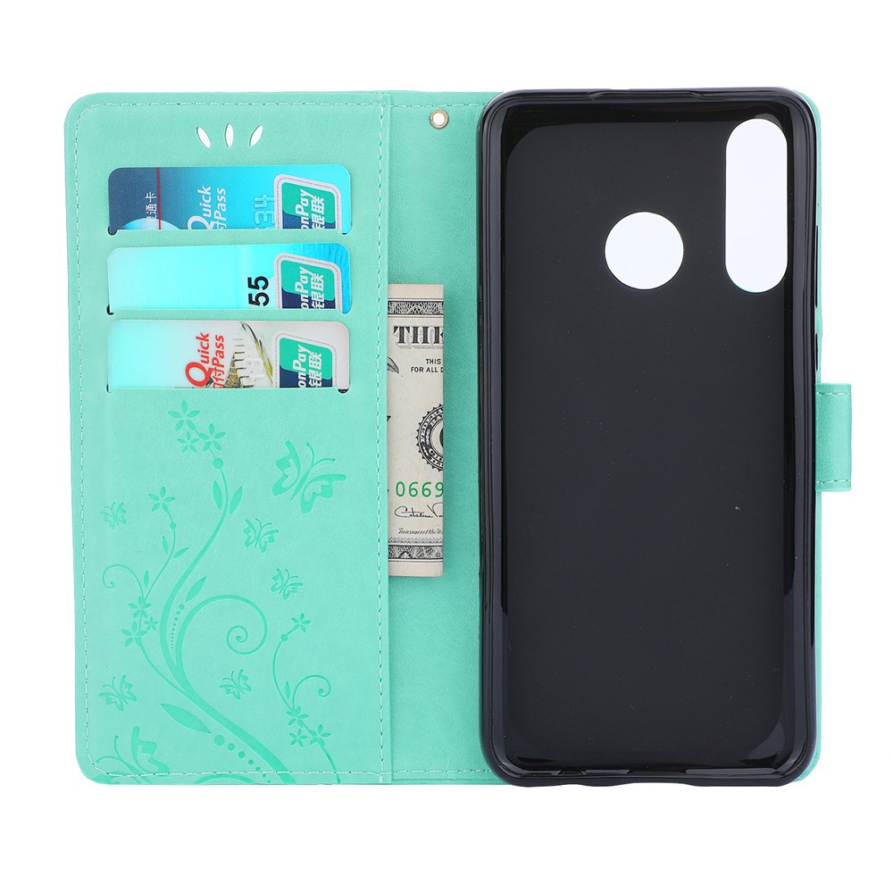 Imprint Butterfly Flower Leather Wallet Case for Huawei P30 Lite - Green-3