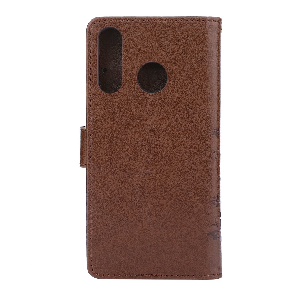 Imprint Butterfly Flower Leather Wallet Case for Huawei P30 Lite - Brown-2