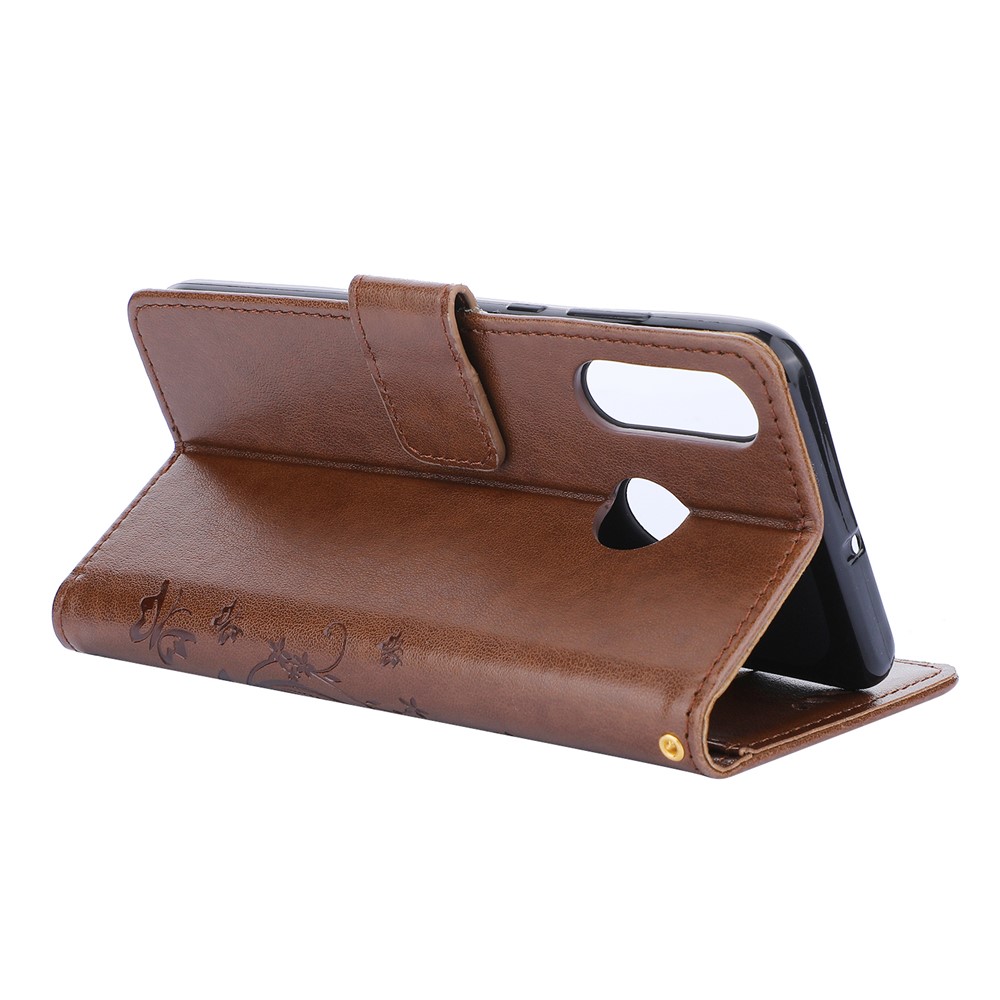 Imprint Butterfly Flower Leather Wallet Case for Huawei P30 Lite - Brown-4