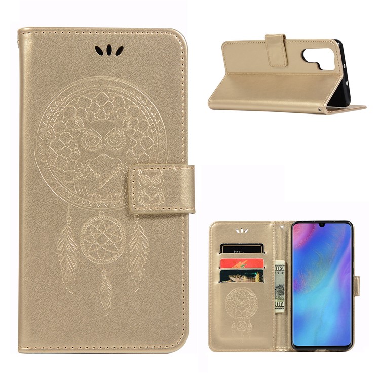 HAT PRINCE Imprinted Owl Wallet Leather Cover for Huawei P30 Pro - Gold-1