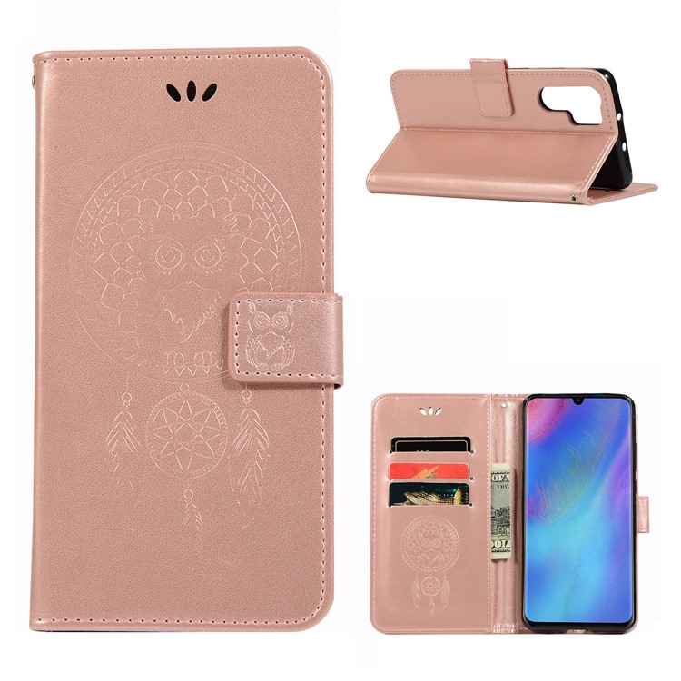 HAT PRINCE Imprinted Owl Wallet Leather Cover for Huawei P30 Pro - Rose Gold-1