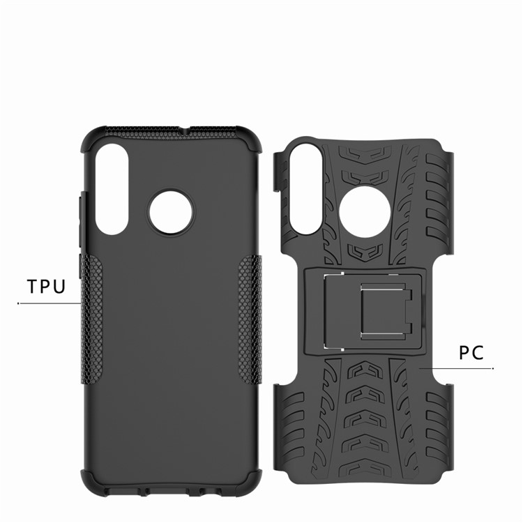 Für Huawei P30 Lite Cool Tire Kickstand PC + TPU Hybridschutz Fallabdeckung - Schwarz