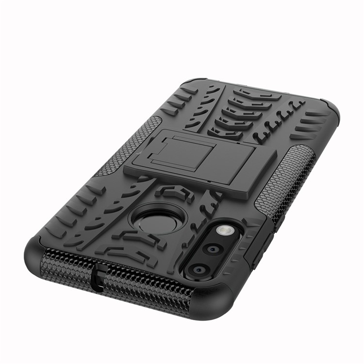 Para Huawei P30 Lite Cool Pneu Kickstand PC + TPU Caso de Proteção Híbrido - Preto