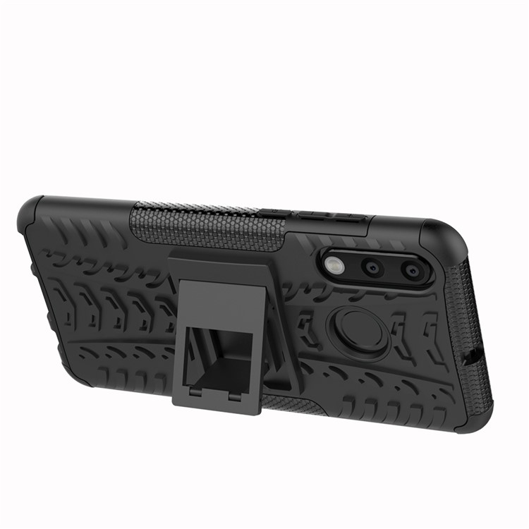 Für Huawei P30 Lite Cool Tire Kickstand PC + TPU Hybridschutz Fallabdeckung - Schwarz