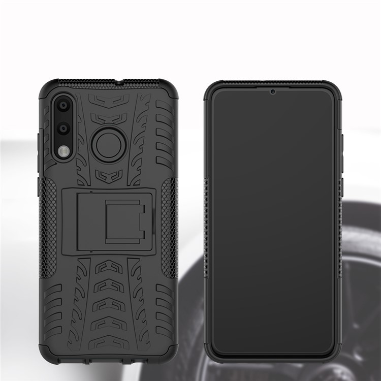 Para Huawei P30 Lite Cool Tire Kickstand PC + TPU Cubierta de Caja de Protección Híbrida - Negro