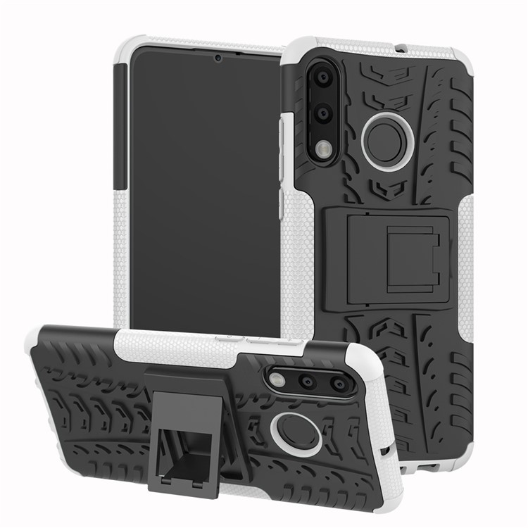 For Huawei P30 Lite Cool Tyre Kickstand PC + TPU Hybrid Protection Case Cover - White-1