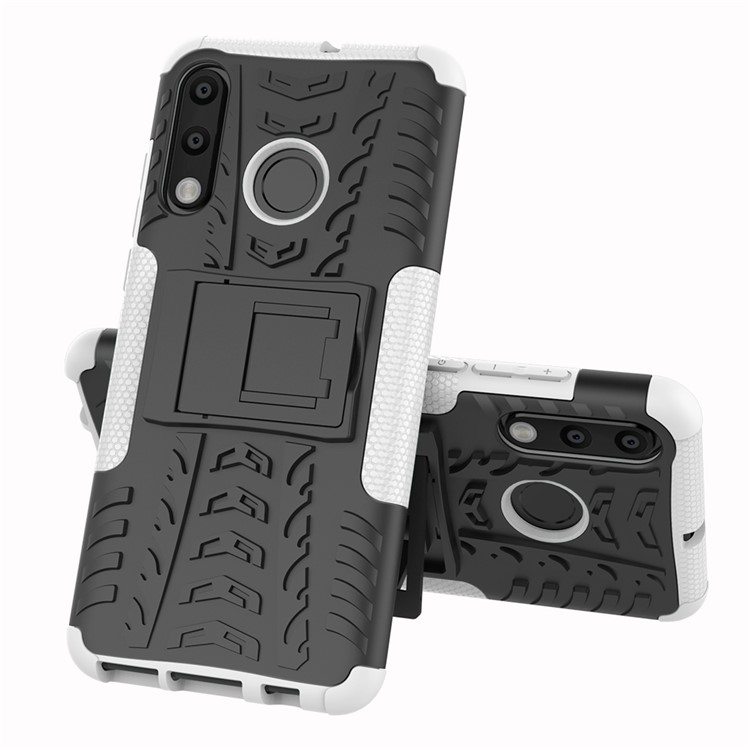 Para Huawei P30 Lite Cool Tire Kickstand PC + TPU Cubierta de Caja de Protección Híbrida - Blanco