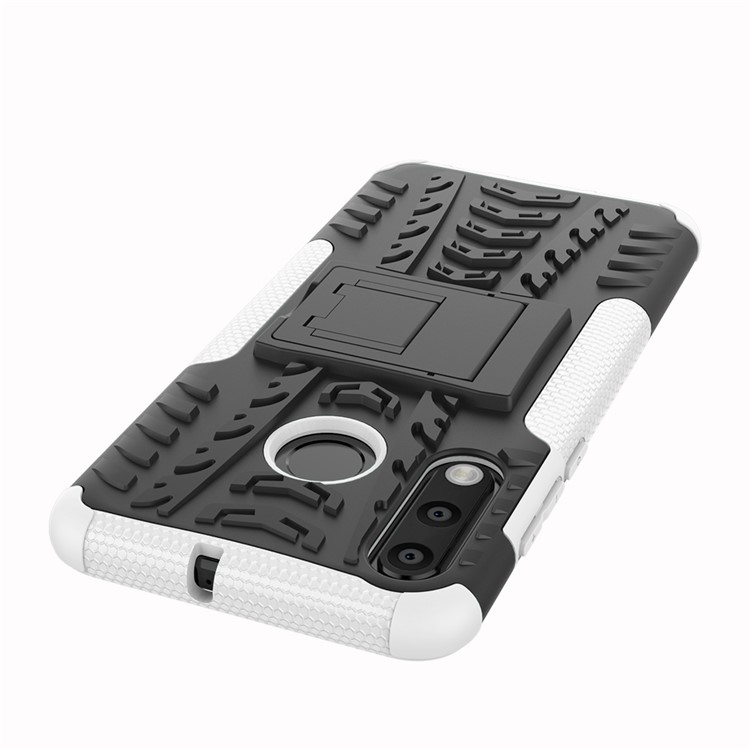 Para Huawei P30 Lite Cool Pneu Kickstand PC + TPU Caso de Proteção Híbrido - Branco