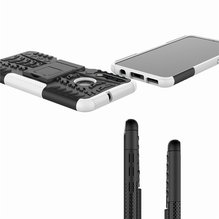 Para Huawei P30 Lite Cool Pneu Kickstand PC + TPU Caso de Proteção Híbrido - Branco-9