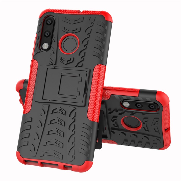 Für Huawei P30 Lite Cool Tire Kickstand PC + TPU Hybridschutz Fallabdeckung - Rot-2