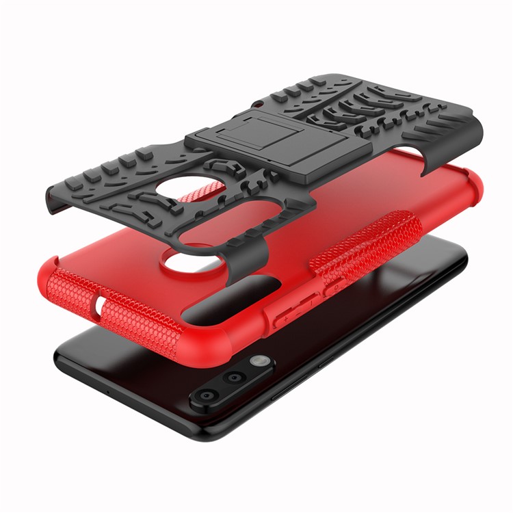 Für Huawei P30 Lite Cool Tire Kickstand PC + TPU Hybridschutz Fallabdeckung - Rot-3