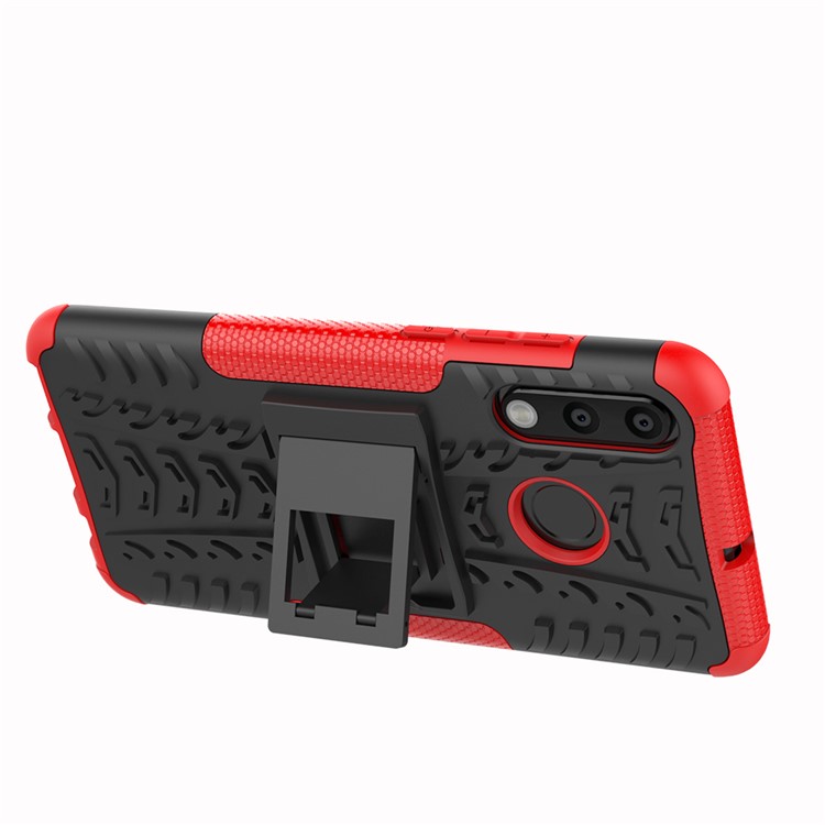 Für Huawei P30 Lite Cool Tire Kickstand PC + TPU Hybridschutz Fallabdeckung - Rot-8