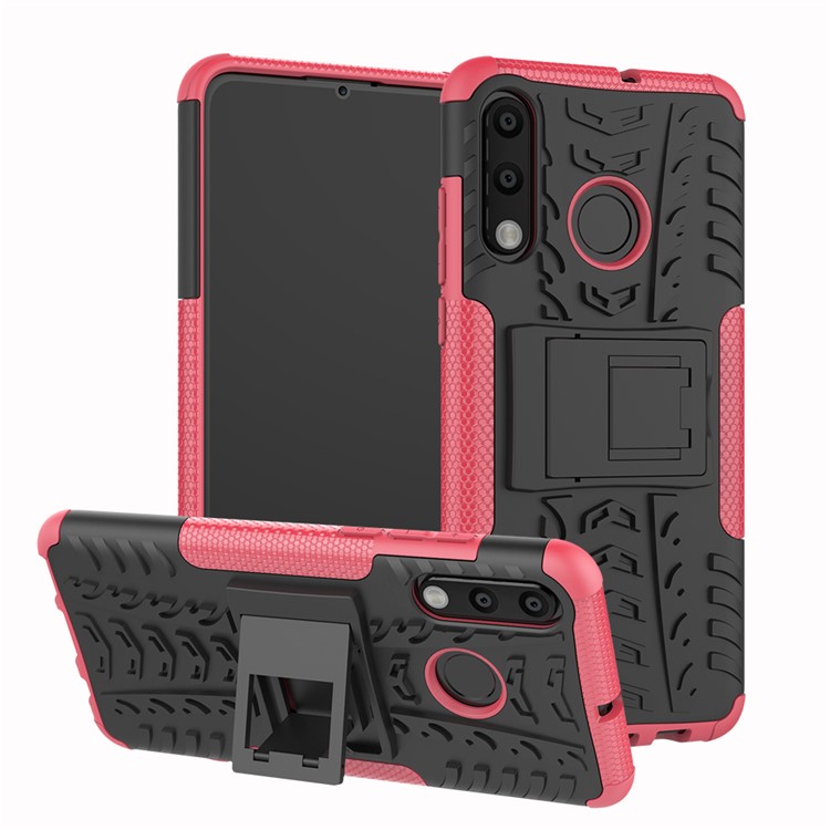 For Huawei P30 Lite Cool Tyre Kickstand PC + TPU Hybrid Protection Case Cover - Rose-1