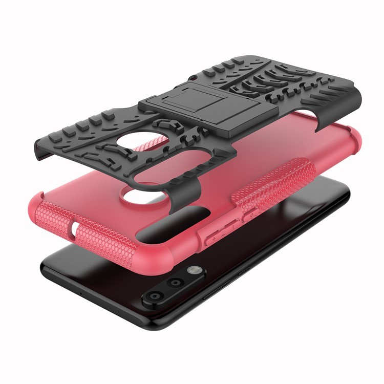 For Huawei P30 Lite Cool Tyre Kickstand PC + TPU Hybrid Protection Case Cover - Rose-3
