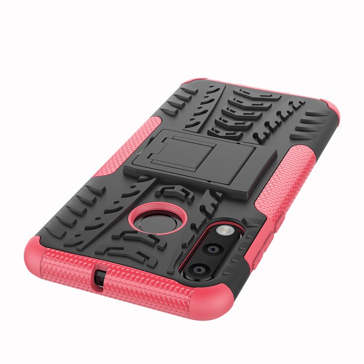 For Huawei P30 Lite Cool Tyre Kickstand PC + TPU Hybrid Protection Case Cover - Rose-4