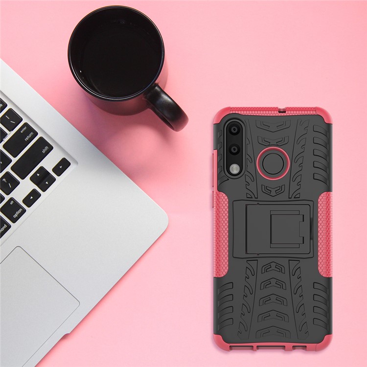 For Huawei P30 Lite Cool Tyre Kickstand PC + TPU Hybrid Protection Case Cover - Rose-9