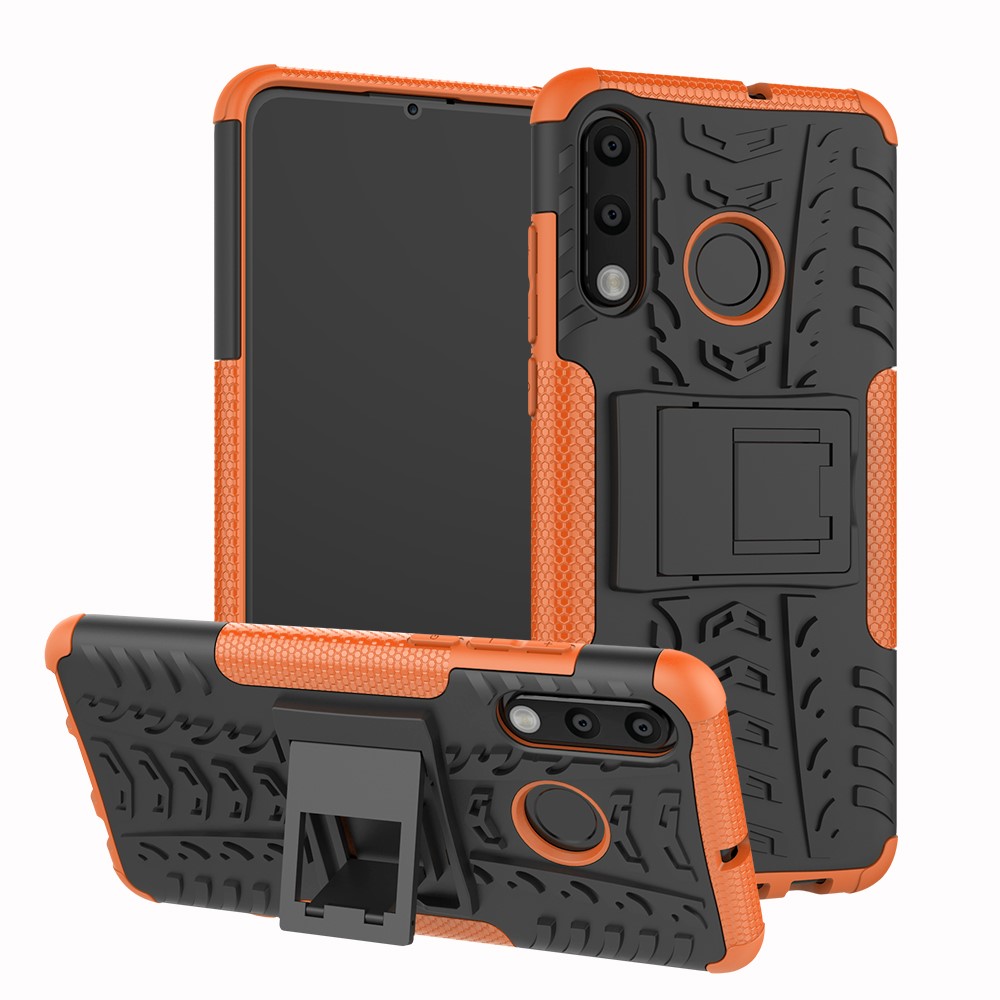 For Huawei P30 Lite Cool Tyre Kickstand PC + TPU Hybrid Protection Case Cover - Orange-1