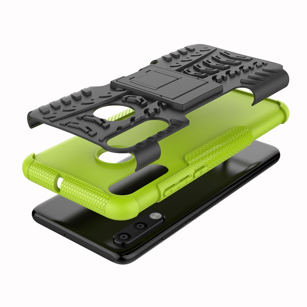 For Huawei P30 Lite Cool Tyre Kickstand PC + TPU Hybrid Protection Case Cover - Green-3