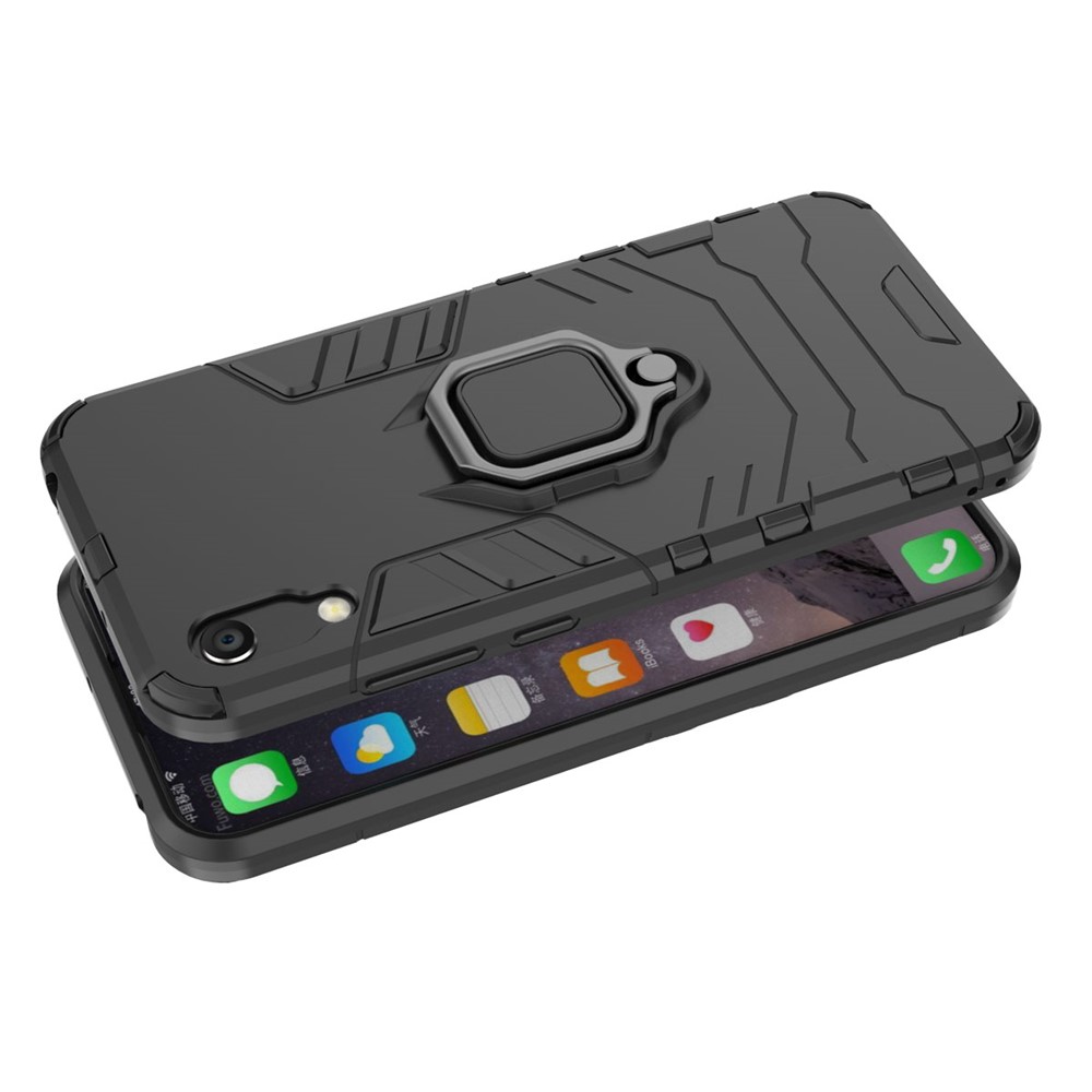 Fingerring Kickstand PC + TPU Hybrid -telefon Shell Für Huawei Y6 Pro (2019) - Schwarz