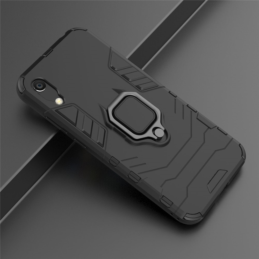 Fingerring Kickstand PC + TPU Hybrid -telefon Shell Für Huawei Y6 Pro (2019) - Schwarz