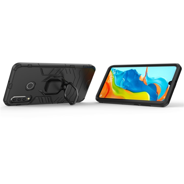 PC PC de Kickstand de Dedo + TPU Case de Teléfonos Móviles Híbridos Para Huawei P30 Lite - Negro