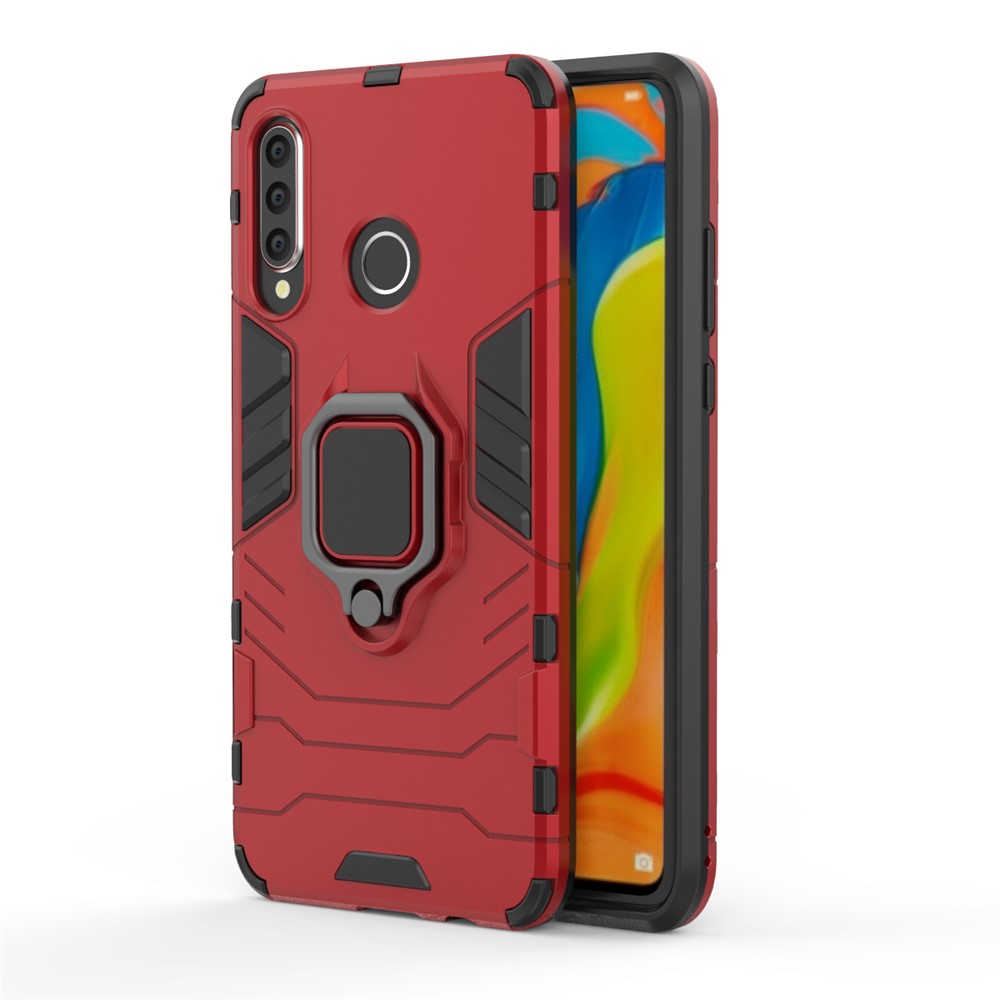 Finger Ring Kickstand PC + TPU Hybrid Mobile Phone Case for Huawei P30 Lite - Red-5