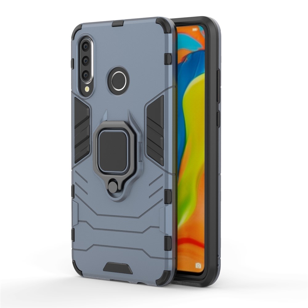 Finger Ring Kickstand PC + TPU Hybrid Mobile Phone Case for Huawei P30 Lite - Dark Blue-5