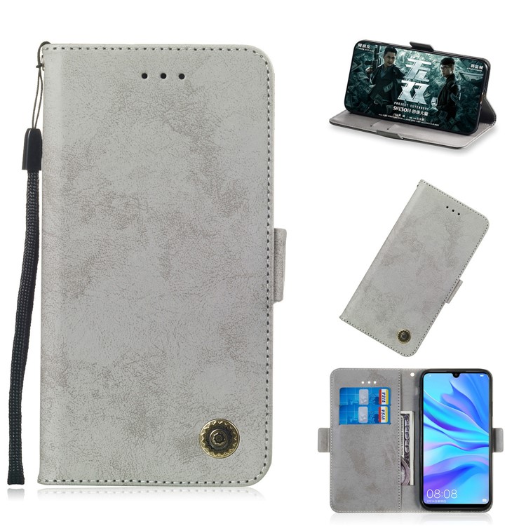 Retro Style PU Leather Flip Cover for Huawei P30 Lite / nova 4e - Grey-1