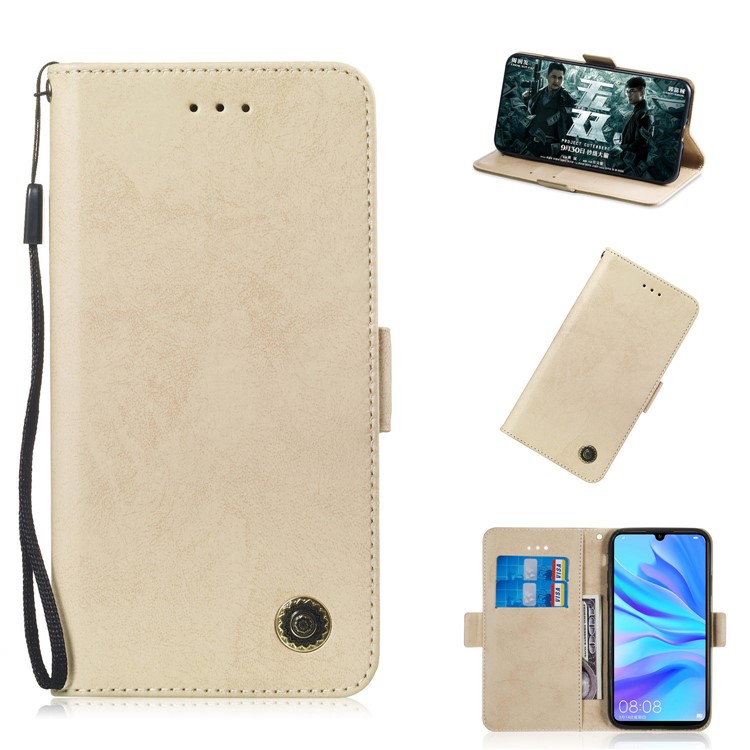 Retro Style PU Leather Flip Cover for Huawei P30 Lite / nova 4e - Gold-1