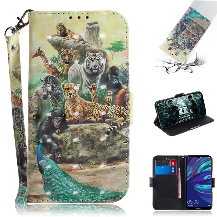 Pattern Printing Light Spot Decor Leather Wallet Case for Huawei P30 Lite New Edition/P30 Lite/nova 4e - Animal World-1