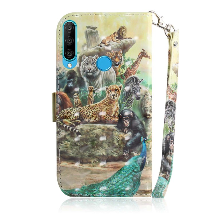 Pattern Printing Light Spot Decor Leather Wallet Case for Huawei P30 Lite New Edition/P30 Lite/nova 4e - Animal World-3