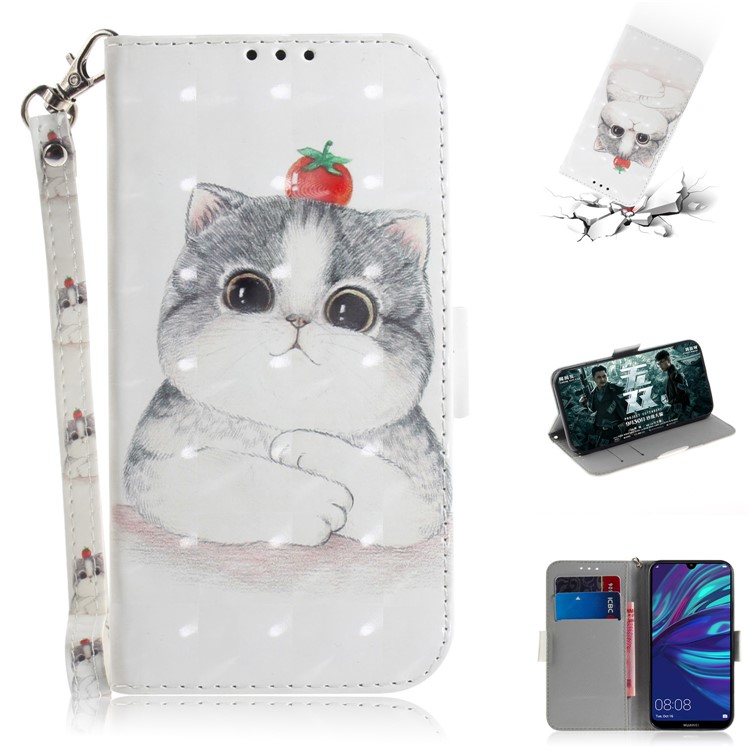 Pattern Printing Light Spot Decor Leather Wallet Case for Huawei P30 Lite New Edition/P30 Lite/nova 4e - Cat Holding a Tomato-1