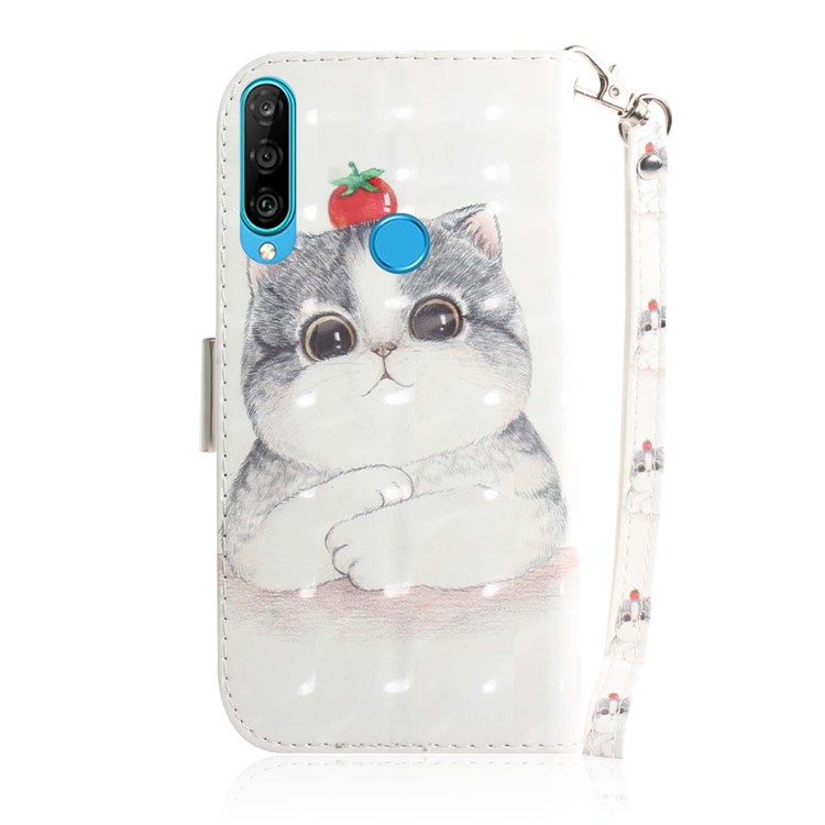 Pattern Printing Light Spot Decor Leather Wallet Case for Huawei P30 Lite New Edition/P30 Lite/nova 4e - Cat Holding a Tomato-3
