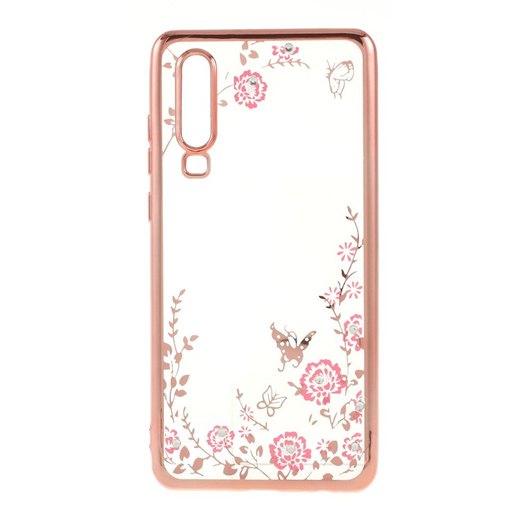 Beautiful Pattern Electroplating TPU Rhinestone Phone Case for Huawei P30 - Rose Gold-1