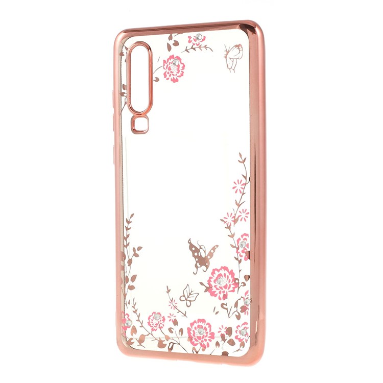 Beautiful Pattern Electroplating TPU Rhinestone Phone Case for Huawei P30 - Rose Gold-2