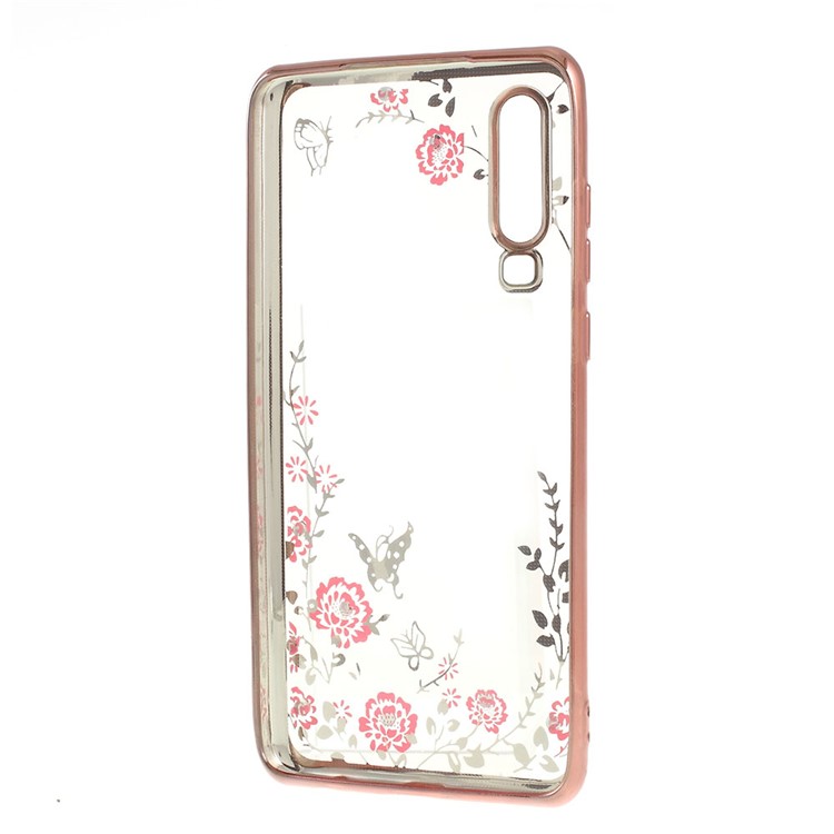 Beautiful Pattern Electroplating TPU Rhinestone Phone Case for Huawei P30 - Rose Gold-3