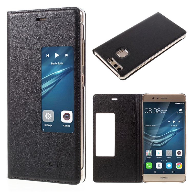 View Window Leather Flip Case for Huawei P9 - Black-1
